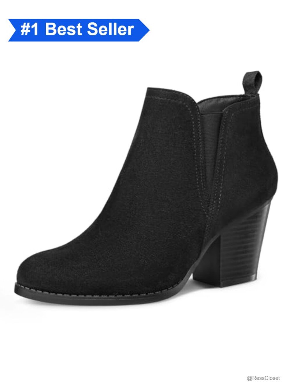 Women's Suede Ankle Boots Stacked Chunky Heel Side Zip Booties
